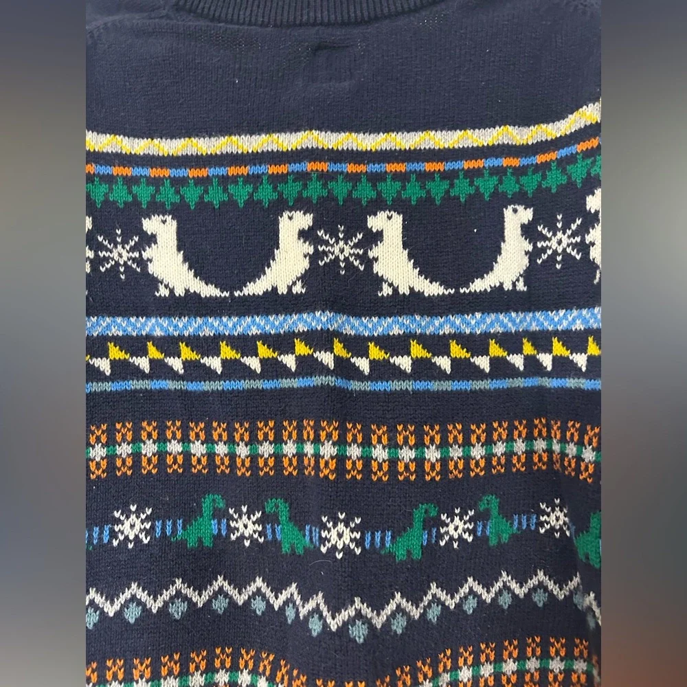Gap Navy Blue Fair Isle Sweater with Dinosaur Design